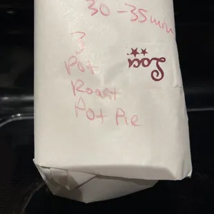 a bag of food on a stove