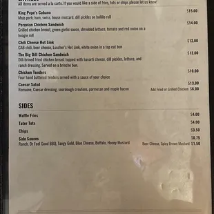 Menu as of 16 April 2022