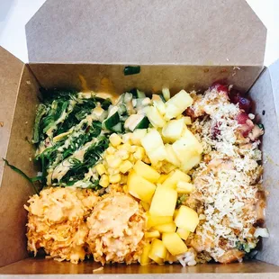 a variety of food in a box