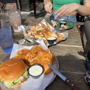 chicken sandwich and loaded fries