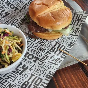 Press classic burger and Asian slaw
