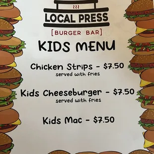 Kids menu