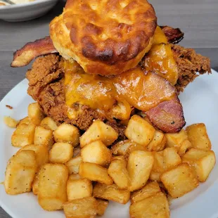 Chicken biscuit with bacon. Beyond overcooked