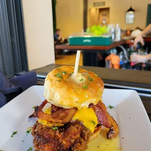 Honey butter chicken and bacon biscuit