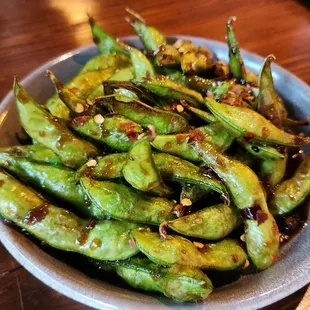 Spicy garlic edamame had a wonderful glaze on it, almost like teriyaki.