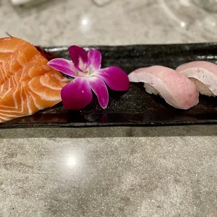 Salmon Sashimi and Yellowtail Nigiri