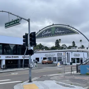 the entrance to a shopping center