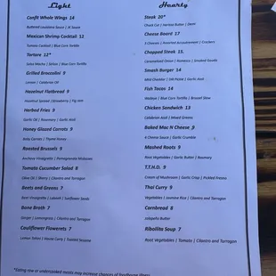 Food Menu as of Sept 2024