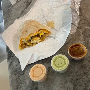 3. Breakfast Bacon Burrito - avocado salsa -hot salsa  chipotle salsa