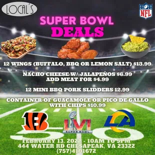 Pre-order for super bowl Sunday