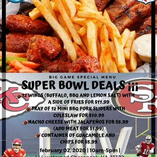 Our Special for Superbowl Sunday we will be open from 10 am to 7pm