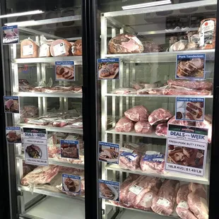 a display case of meat