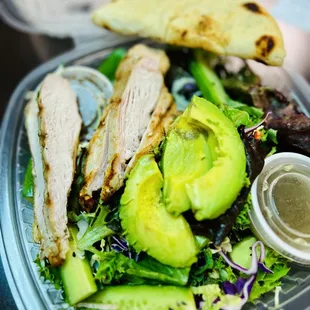 Local Farmers Market Salad with Grilled Chicken and Pita Bread