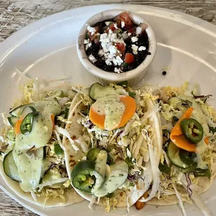 Spicy Shrimp Tacos and black beans