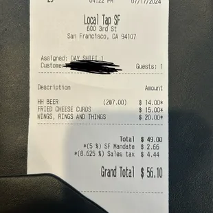Incorrect/deceptive menu pricing on receipt