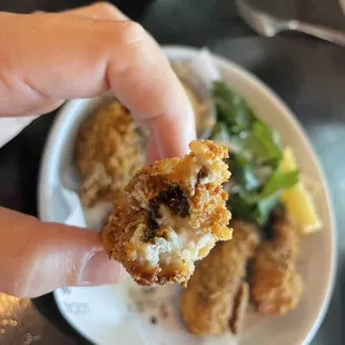 Fried oysters; juicy with a thick crust