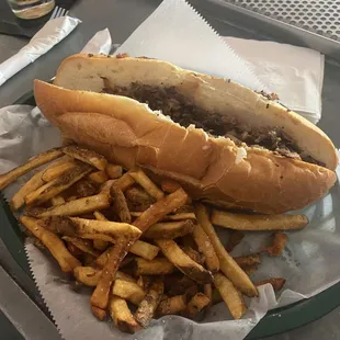 Cheese steak sandwich &amp; fries
