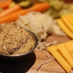 cheese, carrots, and pickles