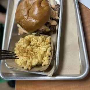 Burger and macaroni