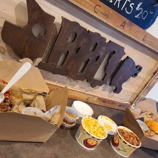 Brisket. Mac and cheese. Chili. Chicken salad sandwich.