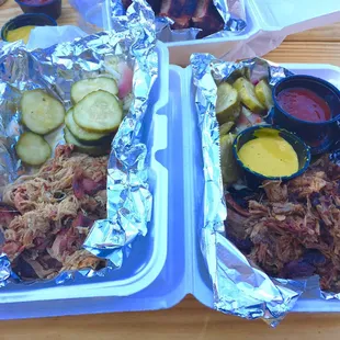 Pork on the left, Brisket on the right.