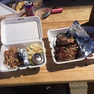 1/2 rack of ribs, 1/2lb pork butt and hand cut fries