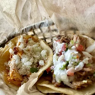 Street tacos chicken and carnitas