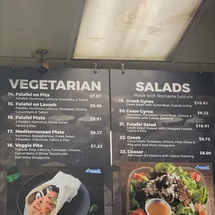 a menu for vegetarian salads