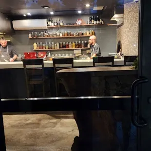 a view of a bar from inside