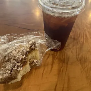 coffee cake and Cold Brew sorry i took a couple of bites it was sooo good