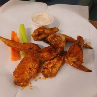 Hot wings with ranch. Love the inclusion of celery and carrots.