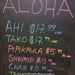 a menu on a blackboard
