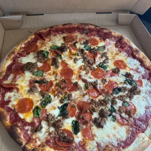 18 in pepperoni, sausage, and spinach