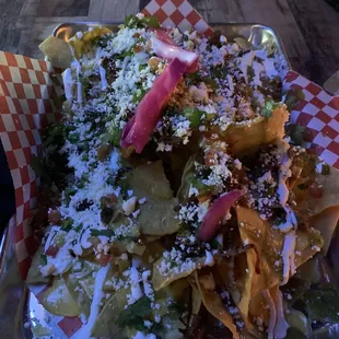 Nachos after being picked at! Huge!! Yummy!!
