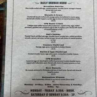 Updated menu as of 8/1/23 brunch menu
