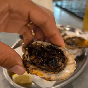 The roasted oyster with the lemon juice on it is so delicious.