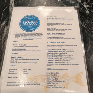 The menu of Locals Seafood