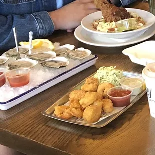 Oysters 1/2 dozen and fried scallops.