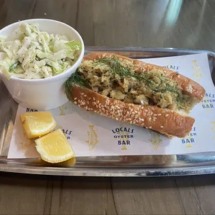 Blue crab roll with coleslaw