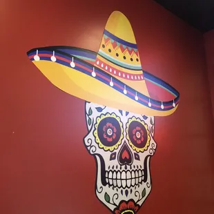 a mexican skull with a sombren