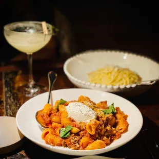 Mezze Rigatoni, Tonnarelli Cacio E Pepe (in the background)