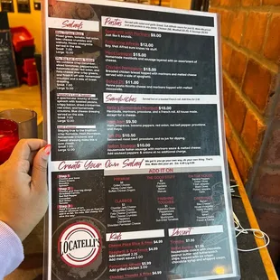 Back of the menu