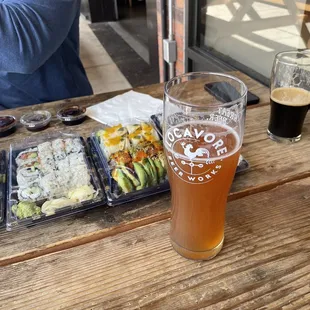 Ordered takeout sushi from the spot in the corner   Blackberry wheat beer and nitro stout