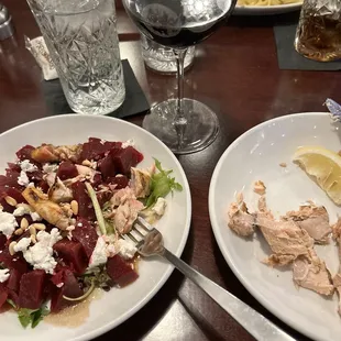 Beet salad with salmon