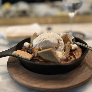 Loaded S&apos;mores Blondie Chocolate, toasted marshmallow, graham cracker, vanilla ice cream