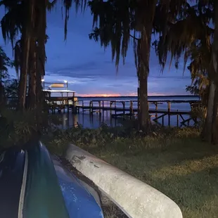 View from back porch eating area at sunset.