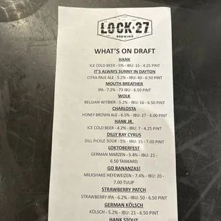 Beer Menu