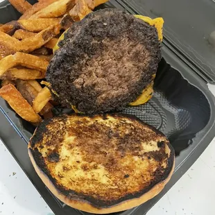 Burnt cheeseburger