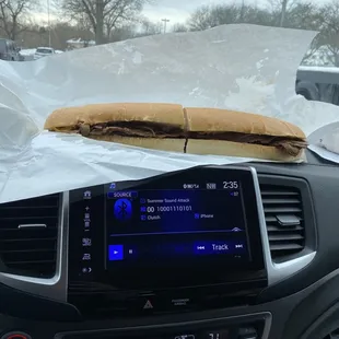 Whole Cheese steak sub w/peppers onions and mushrooms