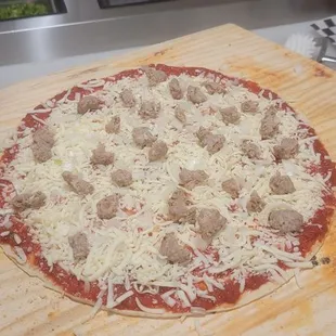 a pizza being prepared